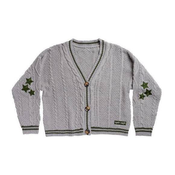 DISO DO NOT BUY Taylor Swift Gray Green Holiday Cardigan XS/S - Picture 2 of 2